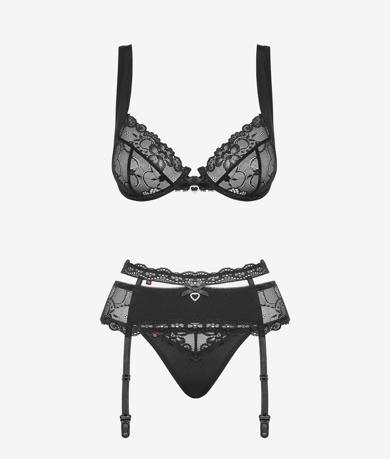 Obsessive Heartina komplet bielizny: biustonosz, stringi i pas do pończoch