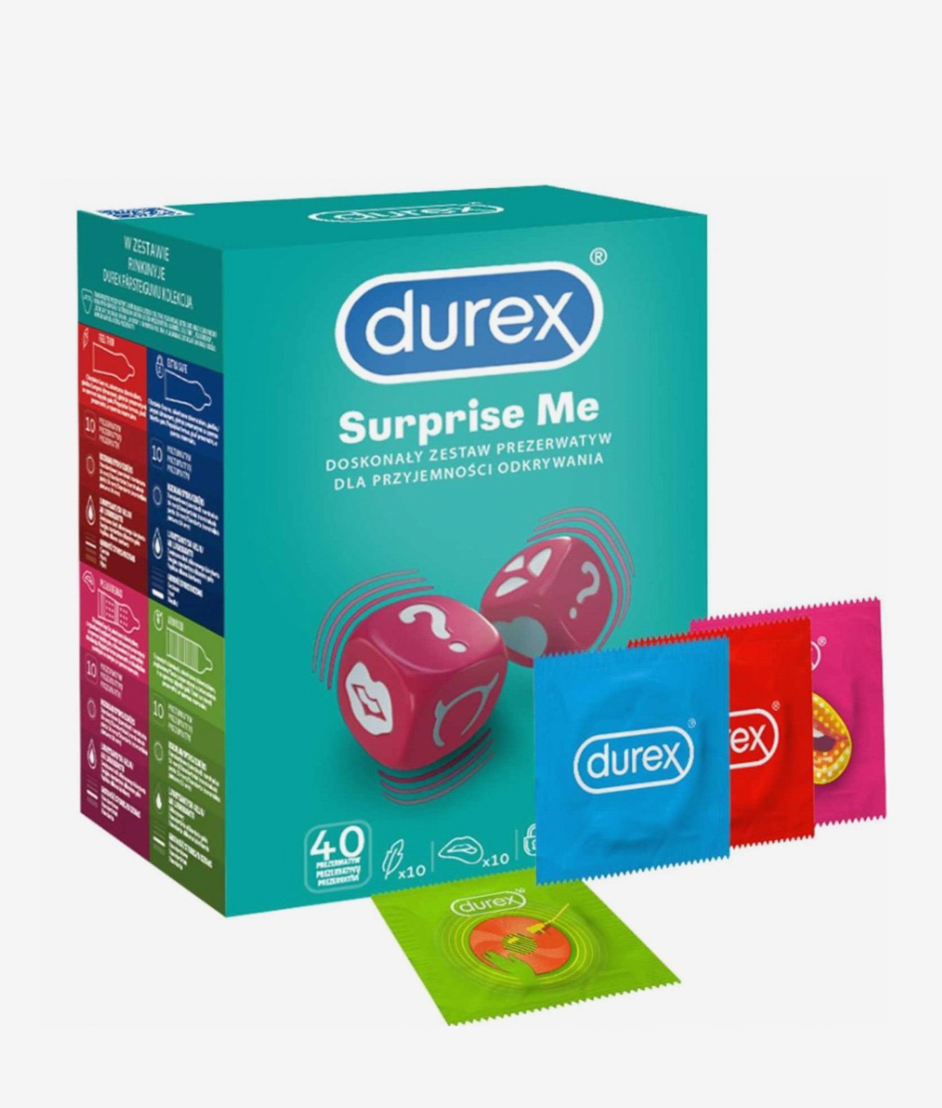 Durex zestaw prezerwatyw Surprise Me 40 sztuk Mix Cienkie i Prążkowane