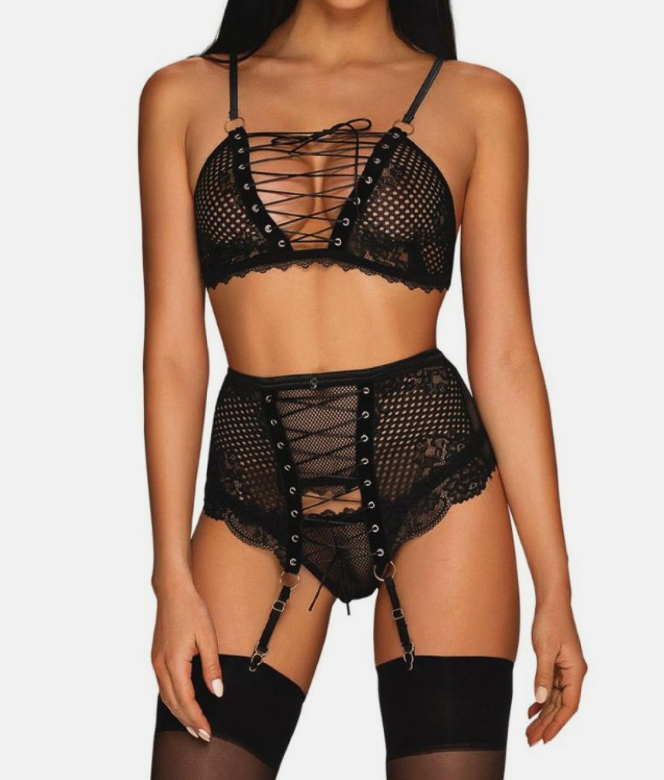 Obsessive Basitta biustonosz, stringi i pas do pończoch przodem